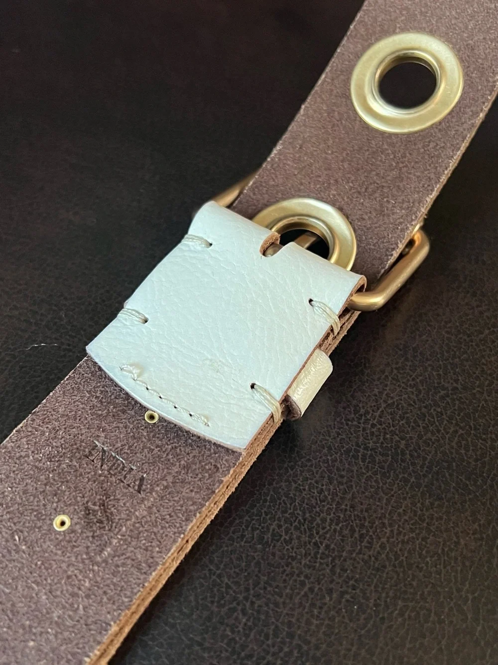 AllSaints Womens Grommet Eyelet Leather Belt L Roe Off White Brass 1.5” NWOT